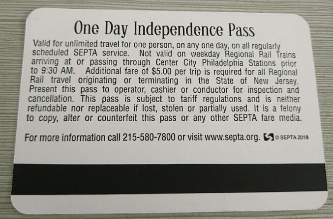 SEPTA paper magnetic stripe card for rides